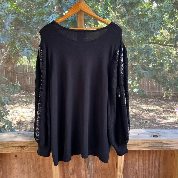 Chico's Women's Black Sequined Textured Pullover Sweater Size 4 (XXL). NEW - Picture 2 of 9